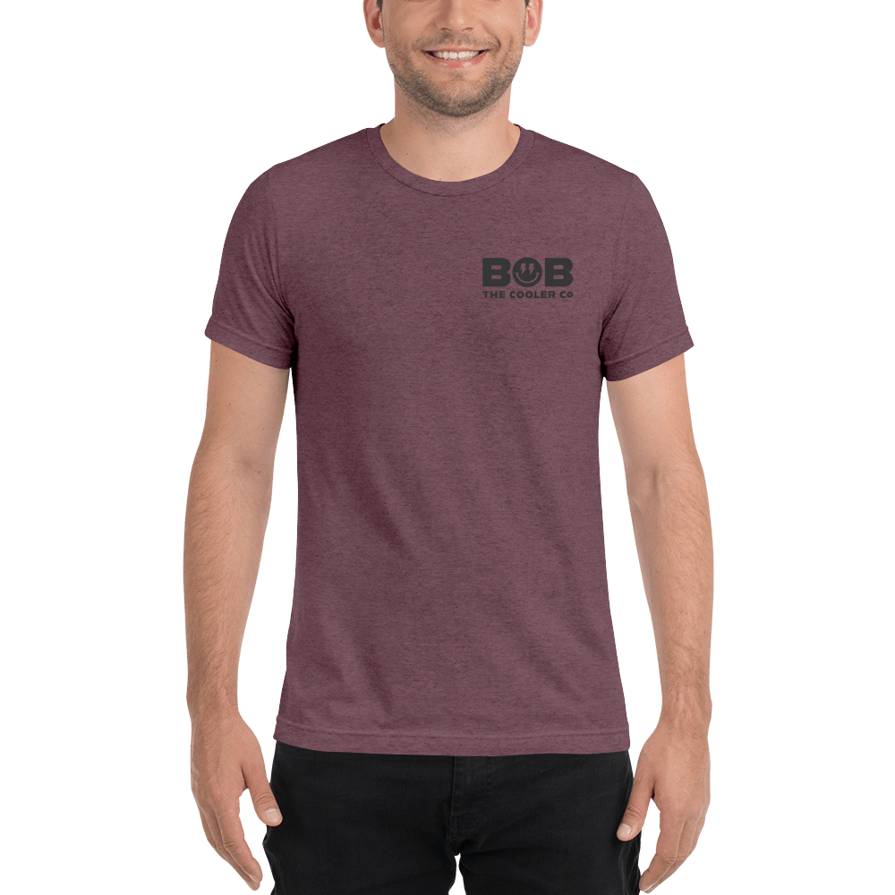 The Bob T - Short sleeve burgundy t-shirt - Front view.